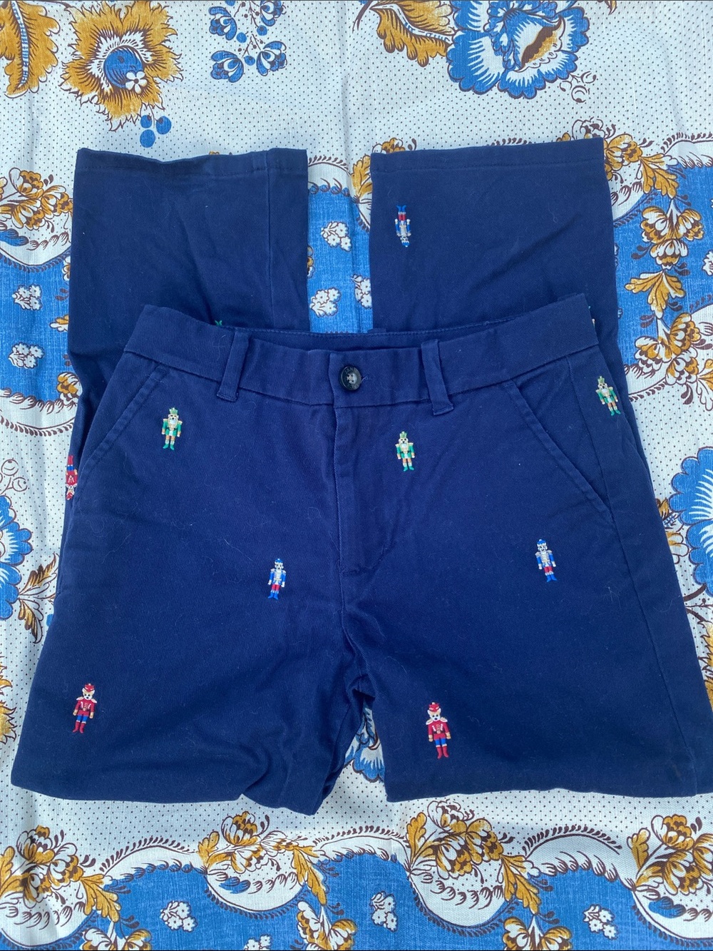 Janie and Jack Navy Chino Shorts with Nutcracker Embroidery